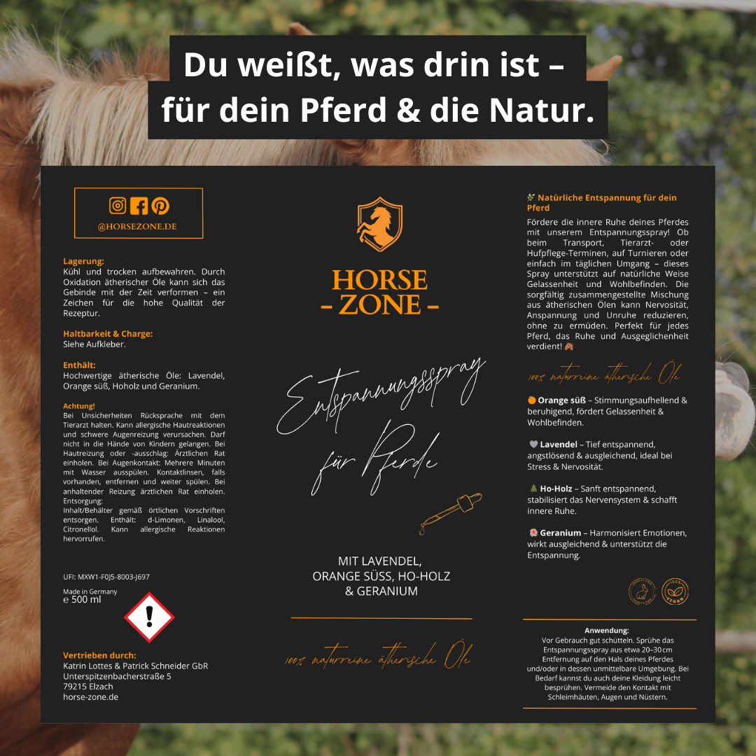 HORSE ZONE Entspannungsspray für Pferde – mit 100 % naturreinen ätherischen Ölen