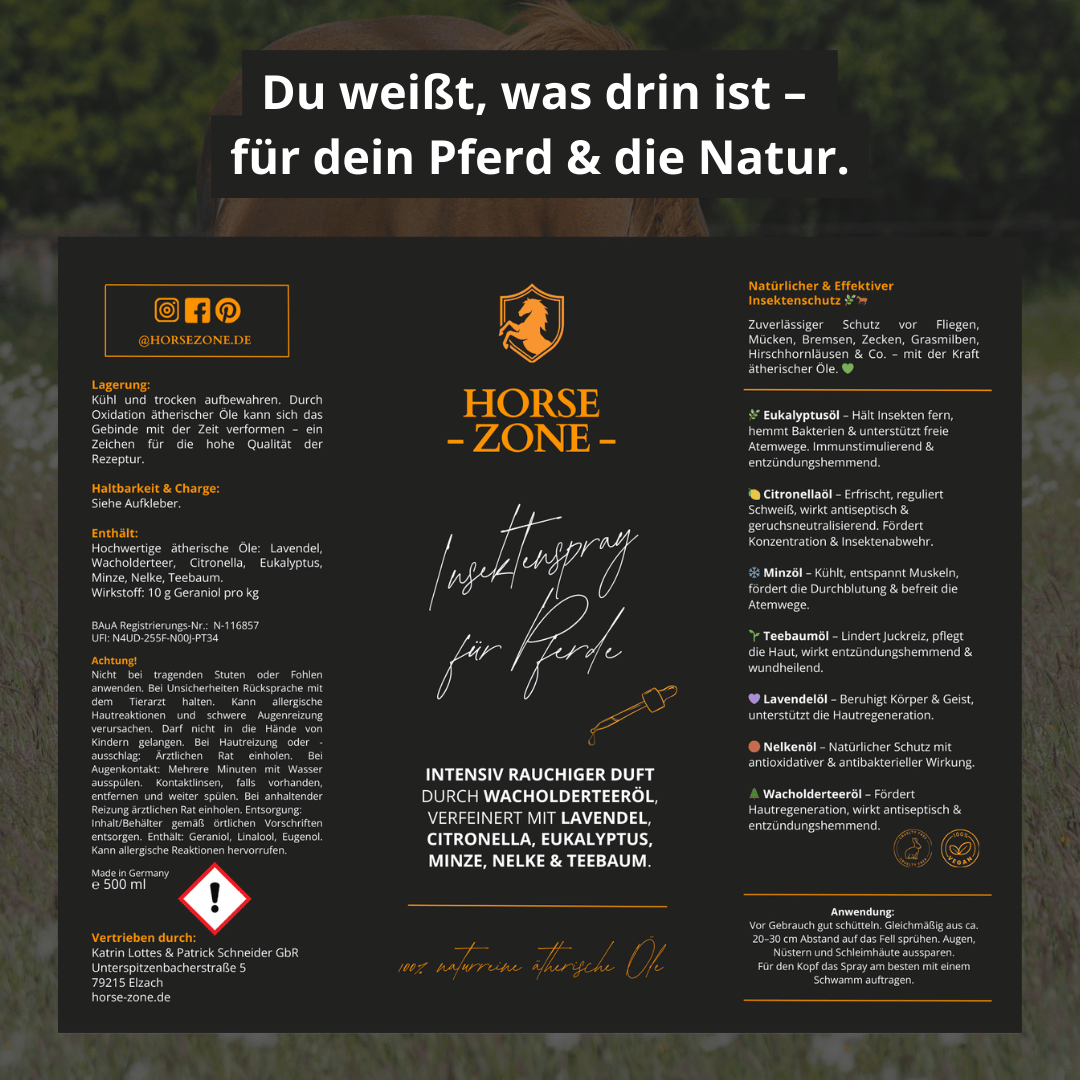 HORSE ZONE Insektenspray für Pferde – mit 100 % naturreinen ätherischen Ölen